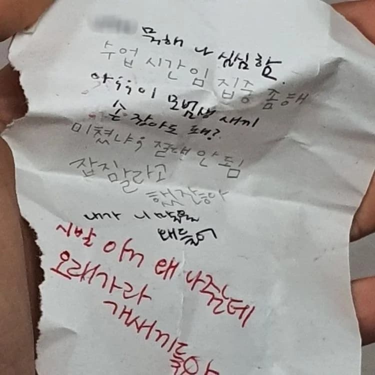 Student passes note in class, teacher writes back in red