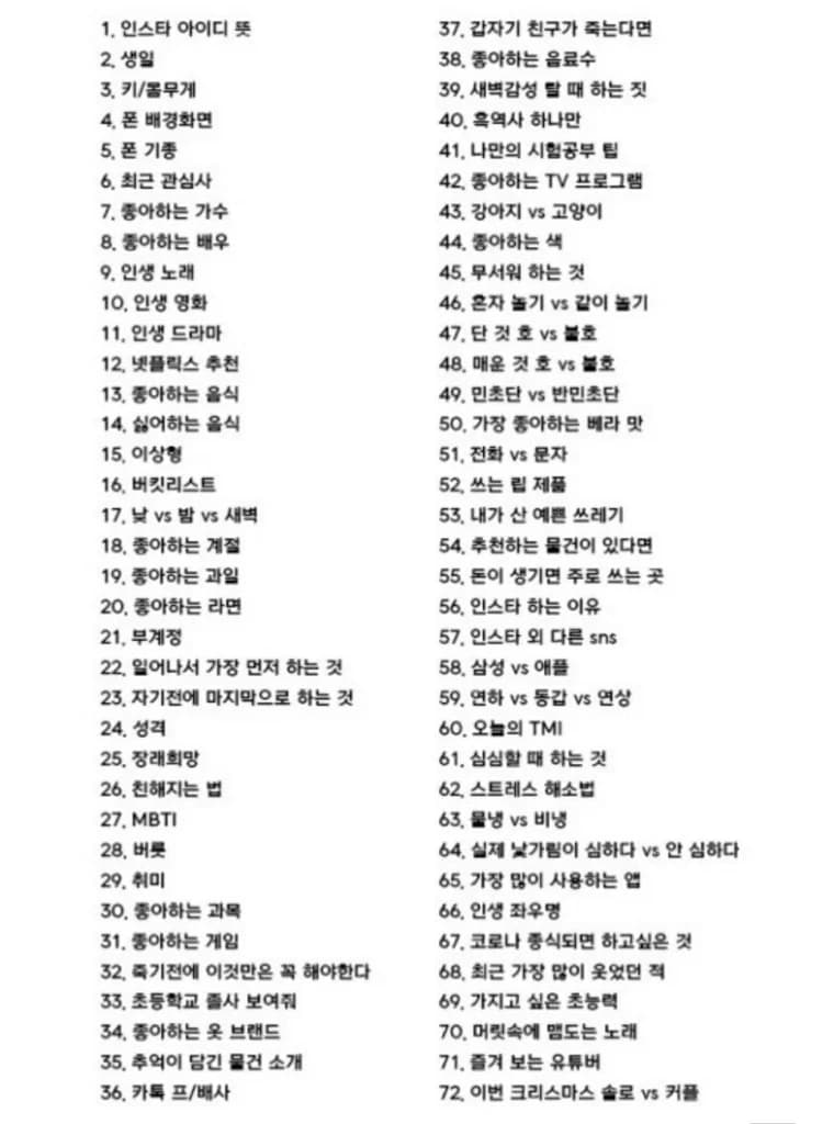 72-Question 'Get To Know Me' Challenge Making the Rounds on Korean SNS